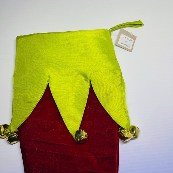 Christmas Stocking D Stevens Red Green Elf Boot With Jingle Bells 23" 18-3552 - Picture 12 of 16